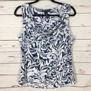 I.N.C‎ Floral Blue/White Scoop Neck Sleeveless Top